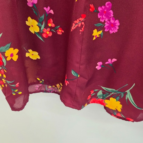Old Navy Womens XXL Burgundy Floral Split Neck Sheer Blouse Long Sleeve Boho - Picture 4 of 12